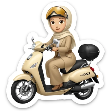 A woman wearing a cream colored pashmina hijab riding a motorbike pcx sticker