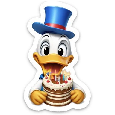 Donald duck with birthday cake sticker