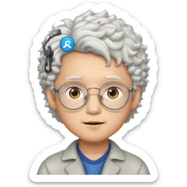 young asian boy with curly white hair and glasses sticker