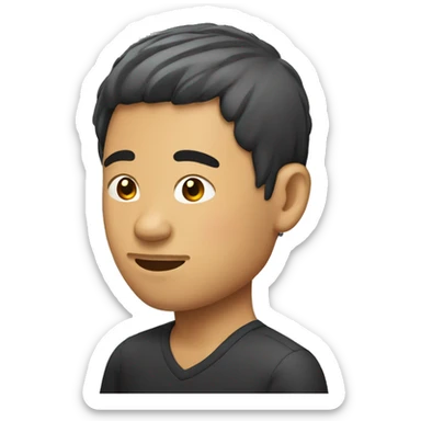 an Asian man with a riff cut sticker