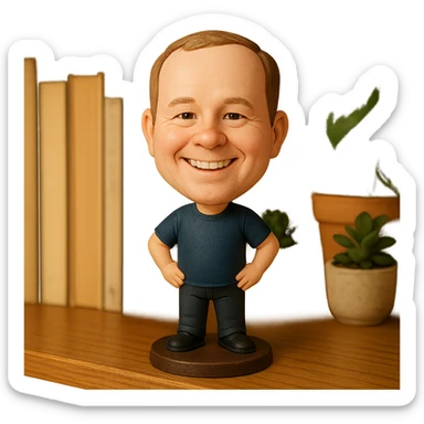 cheerful bobblehead style character sticker