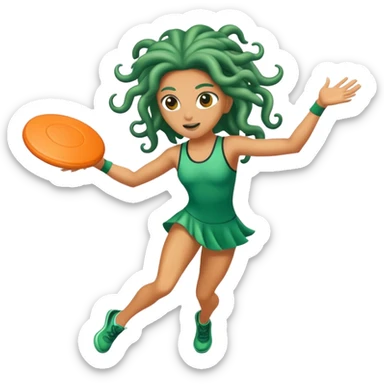 medusa, wearing an athletic outfit, throwing a frisbee sticker