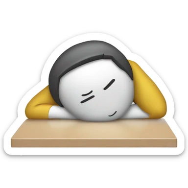 person with their head resting on a desk, sticker