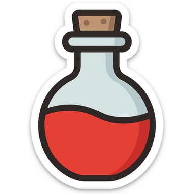 flat toon style health potion with simple bold shapes and red liquid sticker