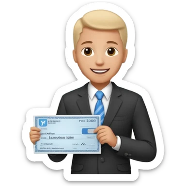 Happy CEO investing money to a hospital sticker