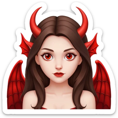 beautiful pale brunette girl with long hair with devil horns and devil wings sticker