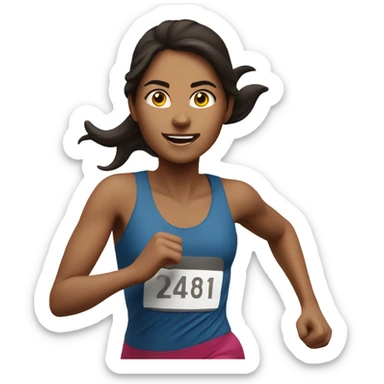 Brunette girl running marathon  sticker