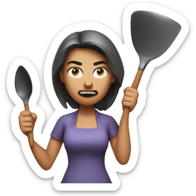 angry woman throwing kitchen utensils in anger sticker