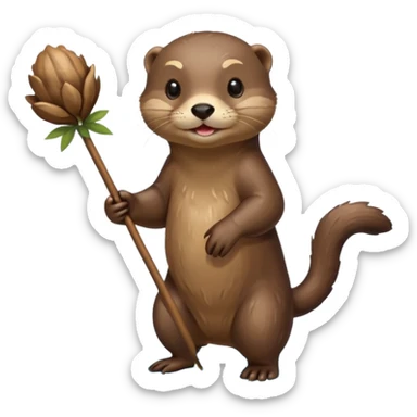 otter going home with a small bundle on a stick sticker