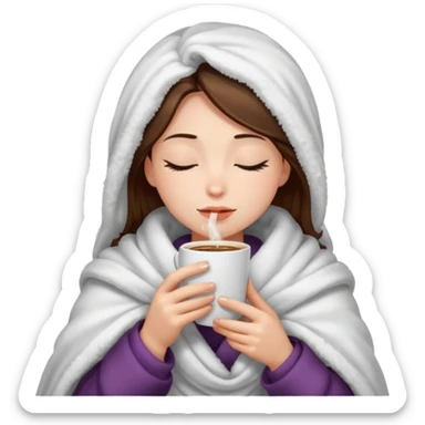 girl inside a blanket sipping coffee eyes closed sticker
