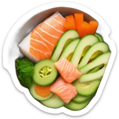 salmon pokebowl with carrots cucumber avocado with chopsticks sticker