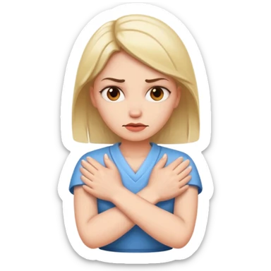 woman with crossed hands with mad face sticker