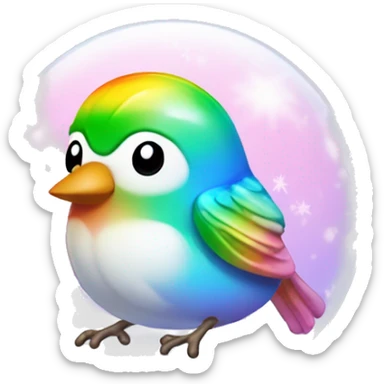 Kawaii rainbow pastel bedazzled chickadee in a sky snow globe  sticker