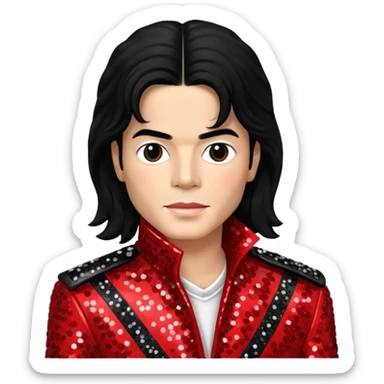 Michael Jackson with light skin, long black hair, red sequin outfit sticker
