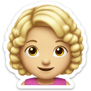 Emoji of a small white girl, 5 years old, with light hair. She has a cheerful expression and is wearing a colorful dress sticker