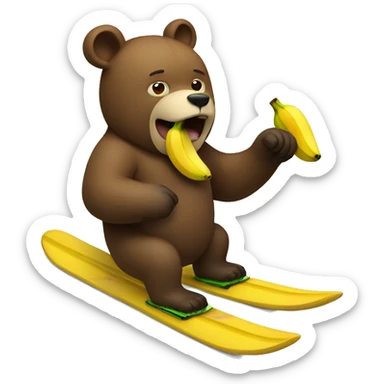 bear skiing eating a banana sticker
