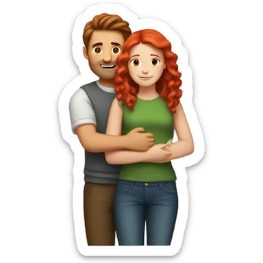 Man with brown hair hugs girl with red hair sticker