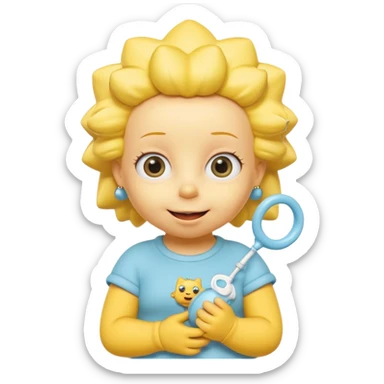 A 3D cartoon baby character fully yellow skin, styled like Maggie Simpson, with pacifier, big eyes, smooth shading, Memoji-style rendering, consistent with other yellow Simpsons characters. sticker