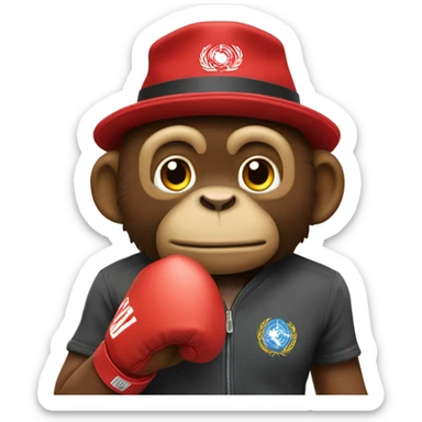 un singe avec des gants de boxe et un chapeau rouge sticker