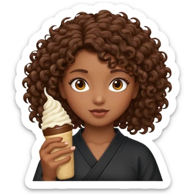 Girl with curly hair (brown) using a ninja creami  sticker