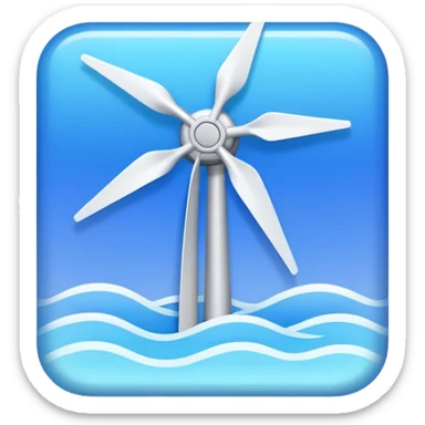 a Tiny compressed Stylized blue wind symbol inside a pastel gradient white square icon sticker