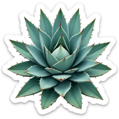 Cinematic Realistic Agave Emoji, Bold and spiky, with long, pointed leaves forming a rosette pattern. The sharp edges and soft blue-green hue exude a sense of rugged beauty and desert resilience. Soft glowing outline, capturing the essence of survival and strength in a striking agave plant! sticker