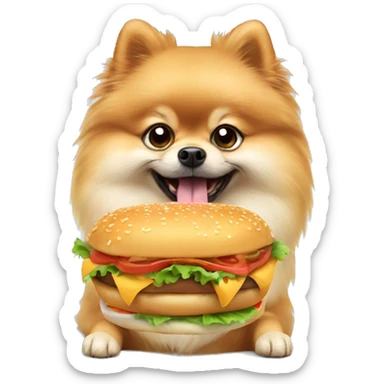 Pomeranian eating hamburger  sticker