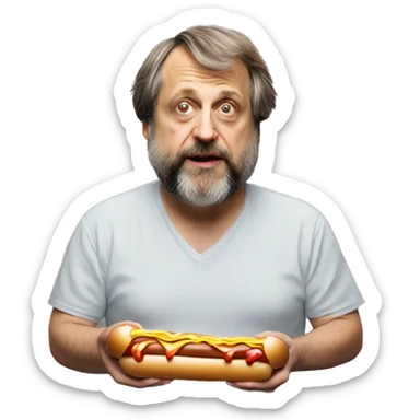 slavoj zizek eating two hotdogs sticker