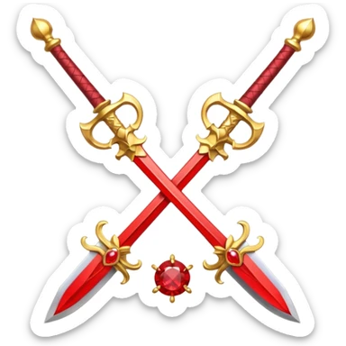 Golden fiery royal two crossed swrods with red gem sticker