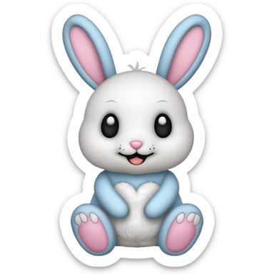 Emoji d'une peluche lapin squelette noir qui dit bonjour sticker