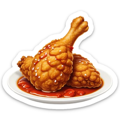 Cinematic Realistic Korean Fried Chicken Dish Emoji, depicted as crispy, golden-fried chicken glazed in a tangy sauce rendered with detailed textures and vibrant, dynamic lighting. sticker
