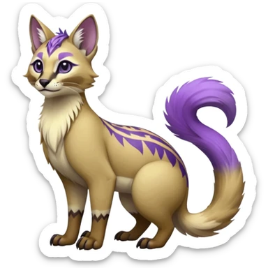 banana-cream-colored fur base coat, with violet-pointed, tropical tribal glorious divine exotic cute cool beautiful beautiful fantasy-caracal-civet-genet-sergal-vernid-Gryphon-Cacomistle-Trico-oncilla-animal-Fakémon-hybrid-fursona (full body) sticker
