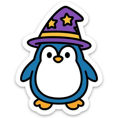 color outline icon of a penguin wizard sticker