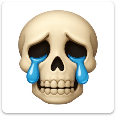 Edit the sad skeleton face emoji exactly like the reference but add tears to its eyes. Maintain the iOS emoji style with all other details and style unchanged. sticker