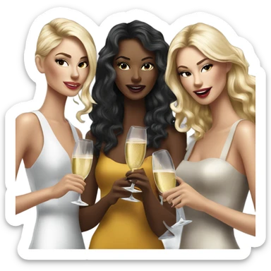 Hyper Realistic beautiful high fashion models drinking champagne  sticker