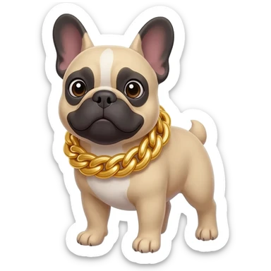 french bulldog cute smiling with a giant gold chain instead of a collar sticker