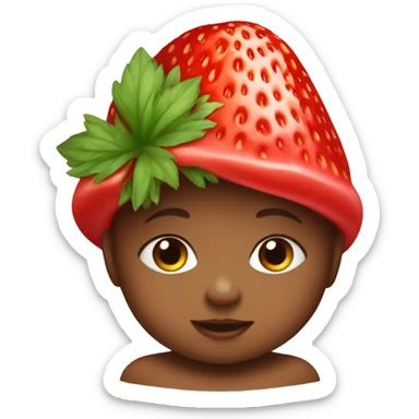 baby with a strawberry hat sticker