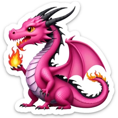Pink and Black dragon breathing fire sticker