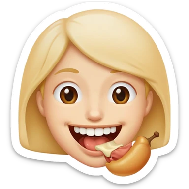 person chewing food slowly, smiling, simple and expressive sticker