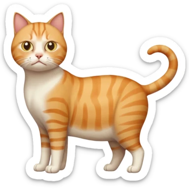 full body white, ginger and tabby cat with skinny head and fat body with an anxious face sticker