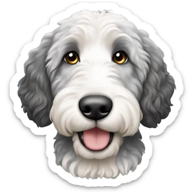 A Bernedoodle dog that’s white with gray and black sticker