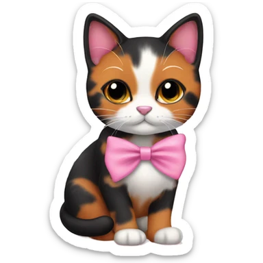 cute orange black calico cat with pink bow  sticker