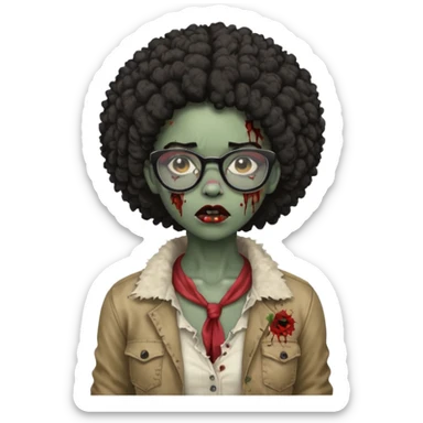 black zombie girl with glasses and afro hair sticker