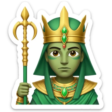 Ancient Egyptian god Osiris with green skin, Atef crown, and holding sticker