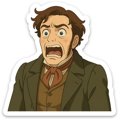 ghibli style person from the 1840s with a horrified and disgusted face sticker