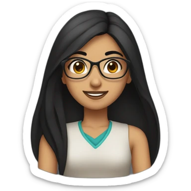 Arabe girl With glasses with long black straight hair and thick eyebrow long nose smile sticker