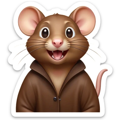 Cinematic Comical Brown Rat Portrait Emoji, Head tilted dramatically with an exaggeratedly amused expression, featuring a striking glossy brown coat with comically large whiskers and wide, expressive eyes filled with playful disbelief, Simplified yet hilariously expressive features, highly detailed, glowing with a slightly sassy glow, high shine, dramatic yet playful, stylized with an air of cheeky urban mischief, soft glowing outline, capturing the essence of a spirited and over-the-top rat that looks ready to scamper its way into internet fame instantly! sticker