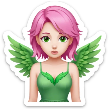 pink fairy with pink hair and pink wings in green dress love love love sticker