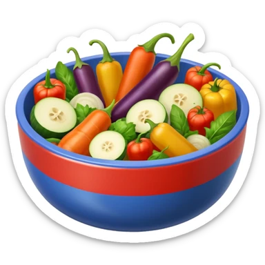 comida ratatouille, vegetais coloridos em uma travessa redonda, visual apetitoso sticker