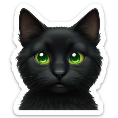 Fluffy black cat with green eyes sticker
